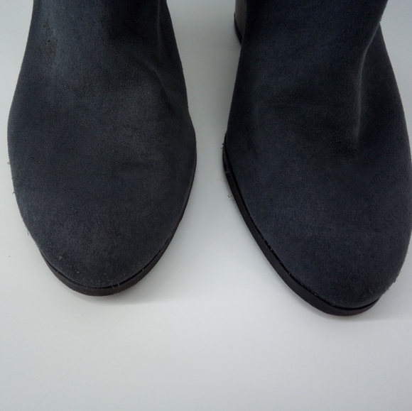 American Eagle Dark Navy Blue Laser Cut Chunky Heel Vegan Boots Booties 11 - Picture 4 of 12